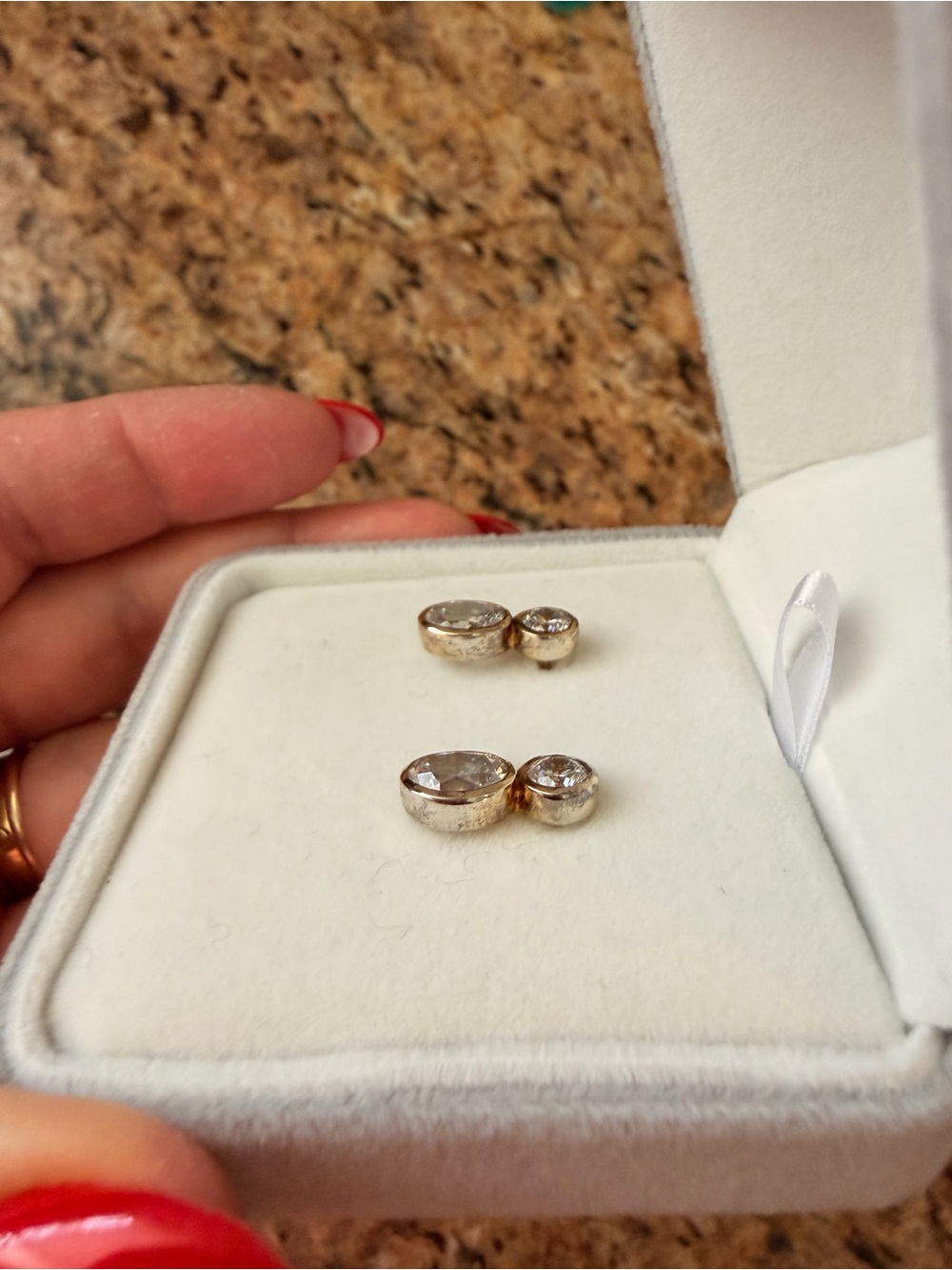 Alexa Leigh “Jordan” Earrings Oval & Circle Studs Pair Vermeil in Box - Picture 5 of 10
